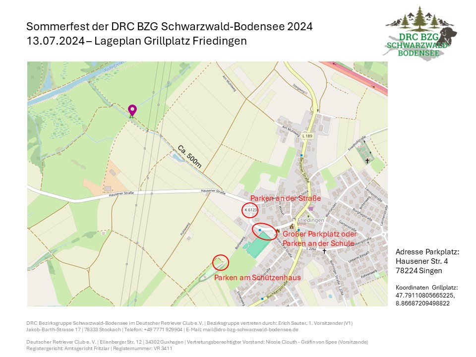 DRC BZG Sommerfest 2024 Anfahrtsskizze Grillplatz Friedingen